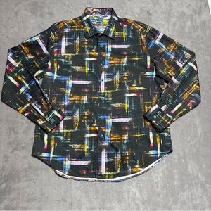 Robert Graham Abstract Print Shirt Mens XL Blue Flip Cuff Woven Mosaic Abstract